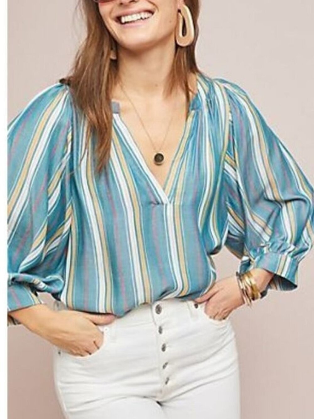 Maeve Anthropologie Byron Striped Peasant Top